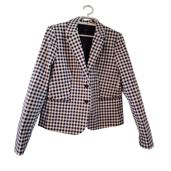 J. Crew Jackets & Blazers - J Crew blazer jacket womens Large navy white gingham 2-button